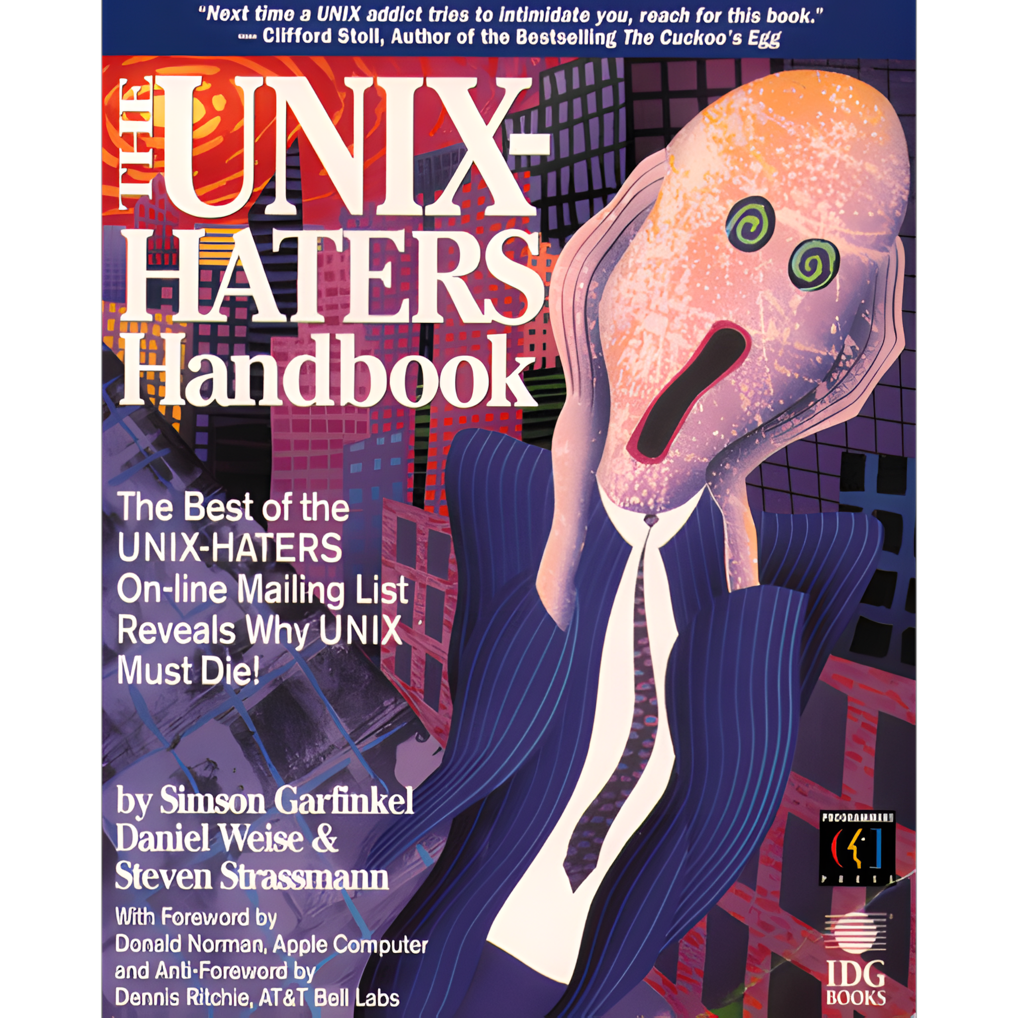 The front cover of the UNIX haters handbook, imitating Edvard Munch's famous painting The Scream